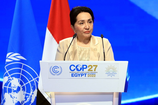 Tanzila Narbayeva speakes at the 27th Conference of the Parties to the UN Framework Convention on Climate Change