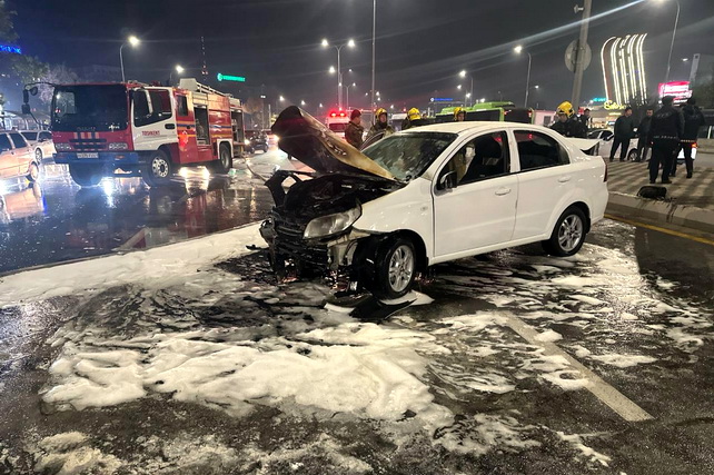 Car fire incident involving Nexia-3 in Tashkent