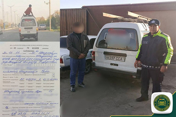 Damas driver in Shakhrisabz transported a passenger on the roof of the car