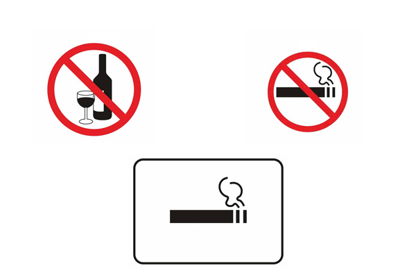 Signs on inadmissibility of consumption of alcohol and tobacco products to be installed at public places