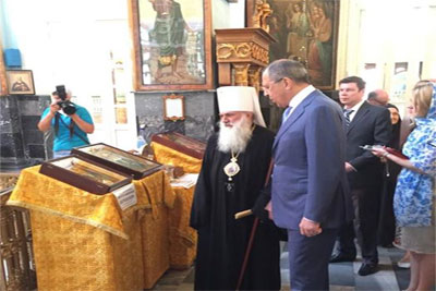 Sergei Lavrov visits Svyato-Uspensky Cathedral in Tashkent