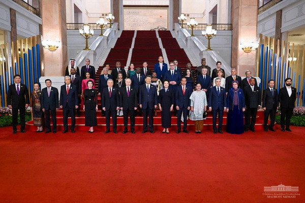 The welcoming ceremony of the Belt and Road Forum participants takes place