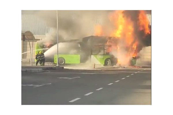 A passenger bus caught fire in Sergeli district