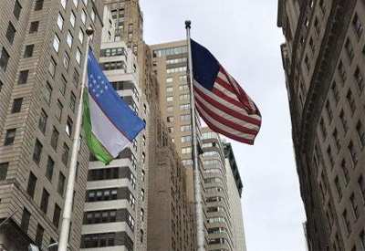 National flag of Uzbekistan raised in financial center of USA