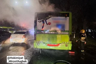 В Ташкенте загорелся пассажирский автобус марки Mercedes-Benz