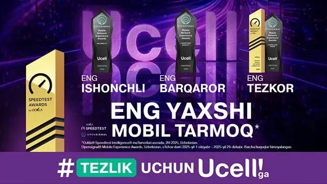 Ucell Ookla va Opensignal ning beshta xalqaro mukofotini qo‘lga kiritdi