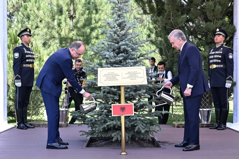 Президенты Узбекистана и Албании посадили дерево на Аллее почётных гостей