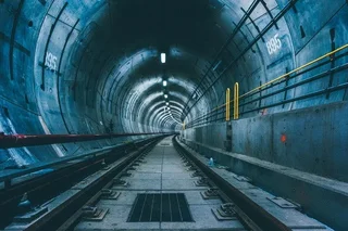 A train stops in tunnel in Tashkent metro