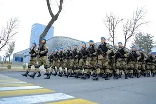 A military-patriotic parade takes place on the streets of the capital