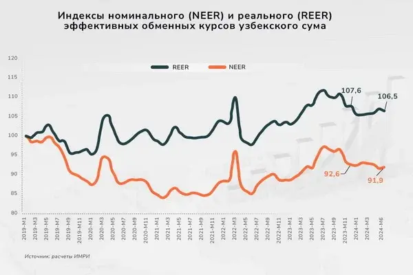 ​​​​​​​Эксперты ИМРИ рассчитали индексы номинального и реального эффективных обменных курсов узбекского сума за период с января 2019 года по июнь 2024 года.