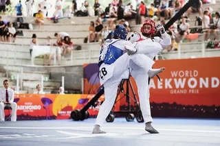 Uzbek taekwondo fighter Shukhrat Salaev wins a bronze medal at the Grand Prix in Rome