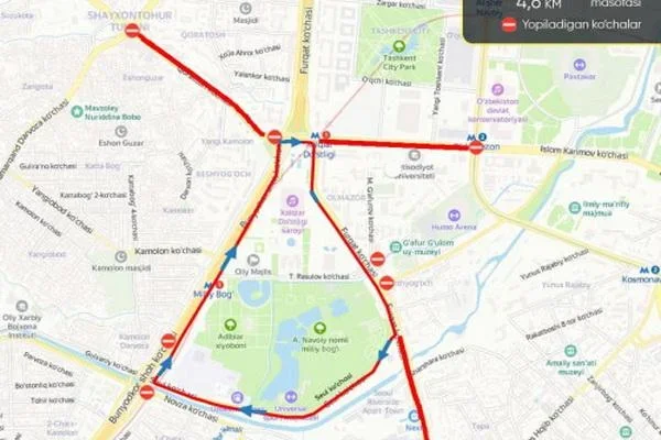 A number of streets to be temporarily closed in Tashkent on 8 November