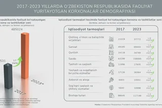 2017 - 2023 йилларда Ўзбекистондаги жами корхона ва ташкилотлар сони 1,7 маротаба кўпайган